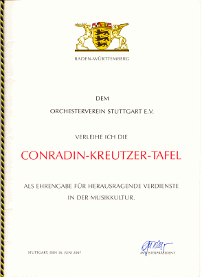 Conradin-Kreutzer-Tafel mit Urkunde